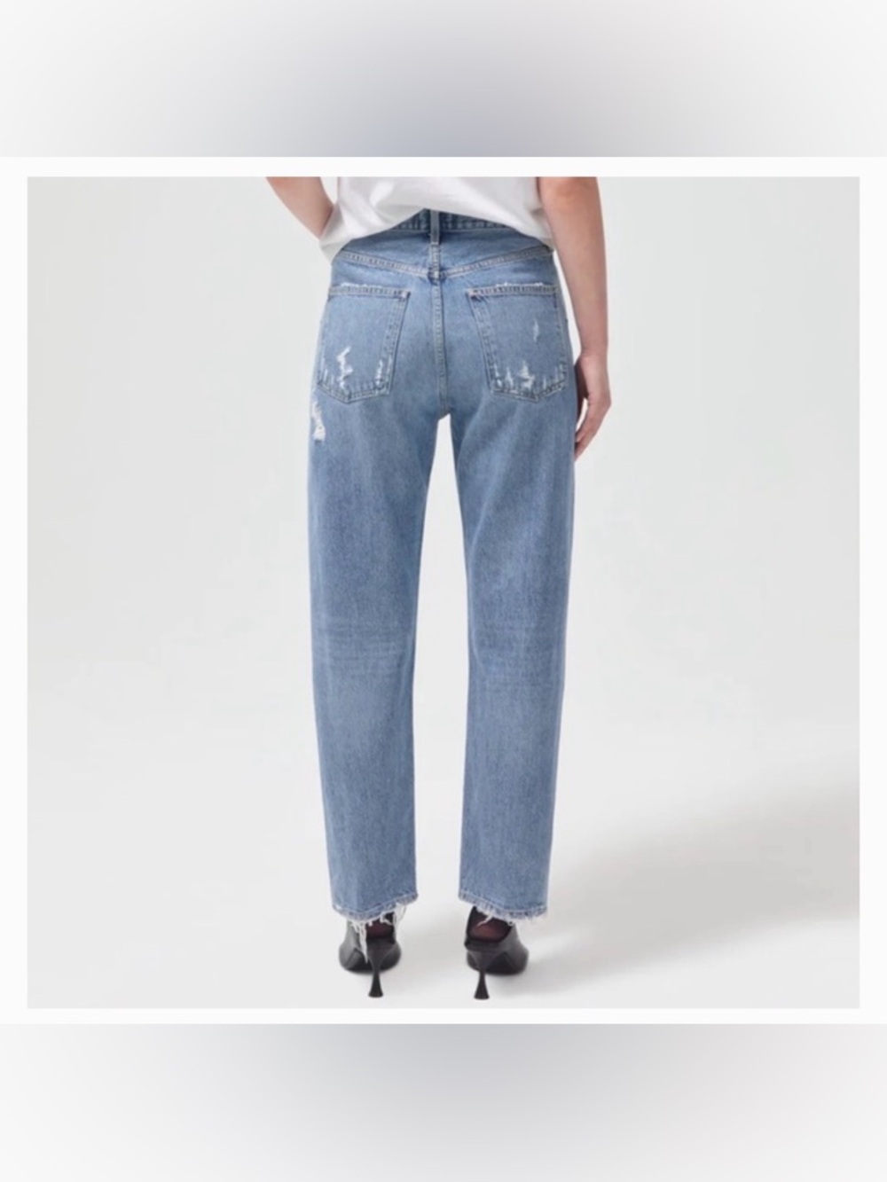 EUC [Agolde] Blue Denim Straight Leg High Rise Distressed Jeans Women’s 26 - Picture 3 of 11